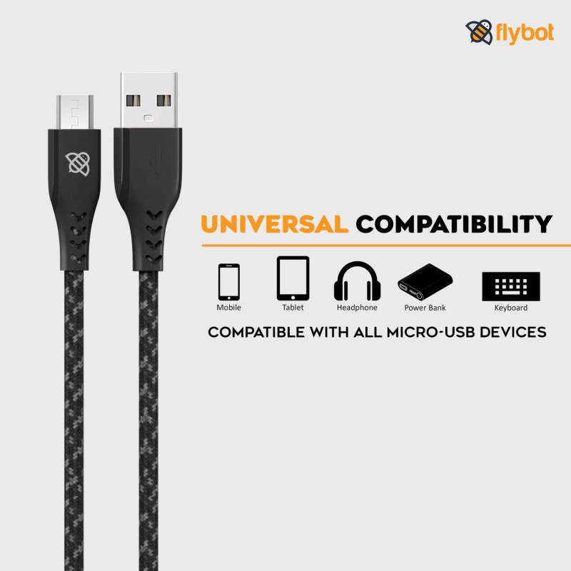 (Refurbished) Flybot Bolt Rugged Polyester Braided Unbreakable Micro USB Fast Charging Cable for Smartphone, Personal Computer (Length - 1.5 Meter, Color - Grey) (Refurbished) Flybot Bolt Rugged Polyester Braided Unbreakable Micro USB Fast Charging Cable for Smartphone, Personal Computer (Length - 1.5 Meter, Color - Grey)