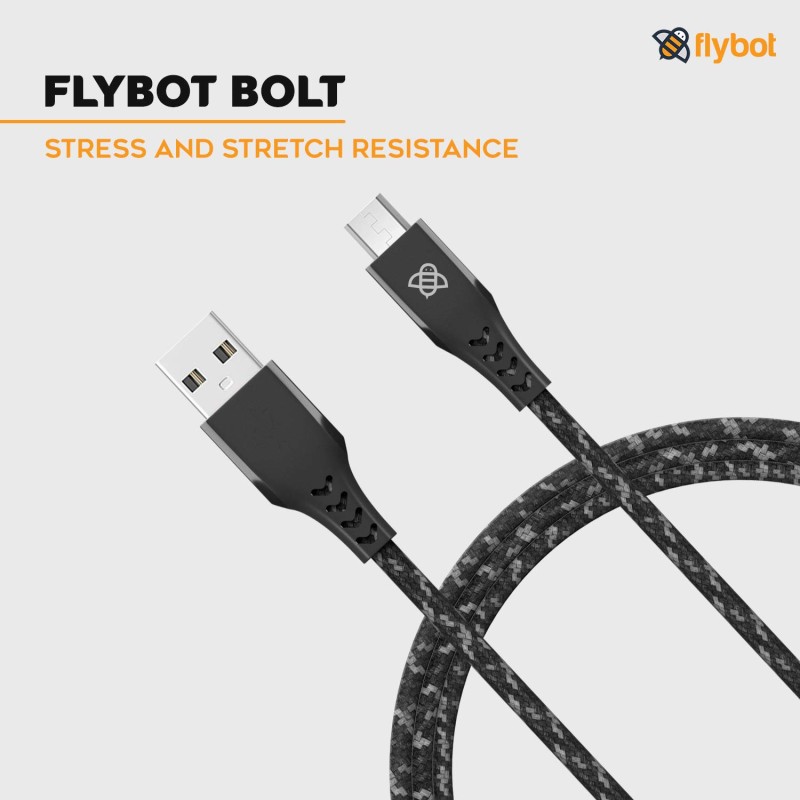 (Refurbished) Flybot Bolt Rugged Polyester Braided Unbreakable Micro USB Fast Charging Cable for Smartphone, Personal Computer (Length - 1.5 Meter, Color - Grey) (Refurbished) Flybot Bolt Rugged Polyester Braided Unbreakable Micro USB Fast Charging Cable for Smartphone, Personal Computer (Length - 1.5 Meter, Color - Grey)