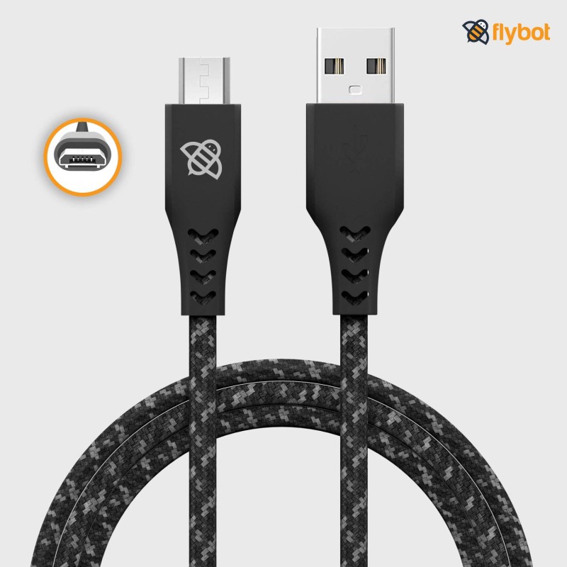 (Refurbished) Flybot Bolt Rugged Polyester Braided Unbreakable Micro USB Fast Charging Cable for Smartphone, Personal Computer (Length - 1.5 Meter, Color - Grey) (Refurbished) Flybot Bolt Rugged Polyester Braided Unbreakable Micro USB Fast Charging Cable for Smartphone, Personal Computer (Length - 1.5 Meter, Color - Grey)