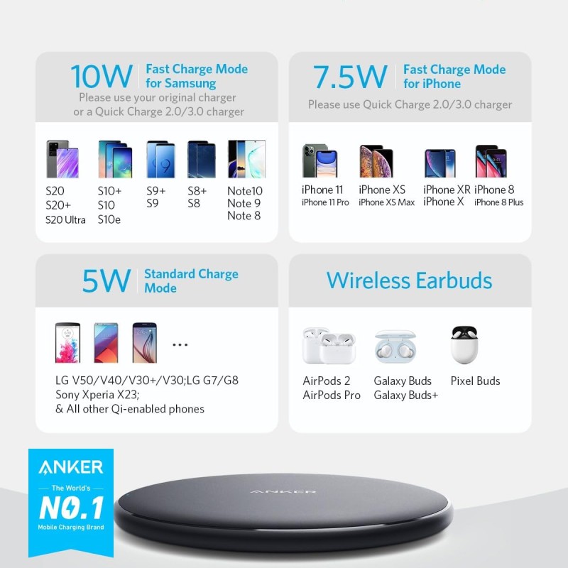 Anker Wireless Charger,313 Wireless Charger(Pad)Qi-Certified 10W Max For Iphone 12/12 Pro/12 Mini/12 Pro Max,Se 2020,11,Airpods(No Ac Adapter,Not Compatible With Magsafe Magnetic Charging)Black Anker Wireless Charger,313 Wireless Charger(Pad)Qi-Certified 10W Max For Iphone 12/12 Pro/12 Mini/12 Pro Max,Se 2020,11,Airpods(No Ac Adapter,Not Compatible With Magsafe Magnetic Charging)Black