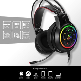 Ant Esports H707 HD RGB Wired Gaming Headset Noise Cancelling Over Ear Headphones with Mic