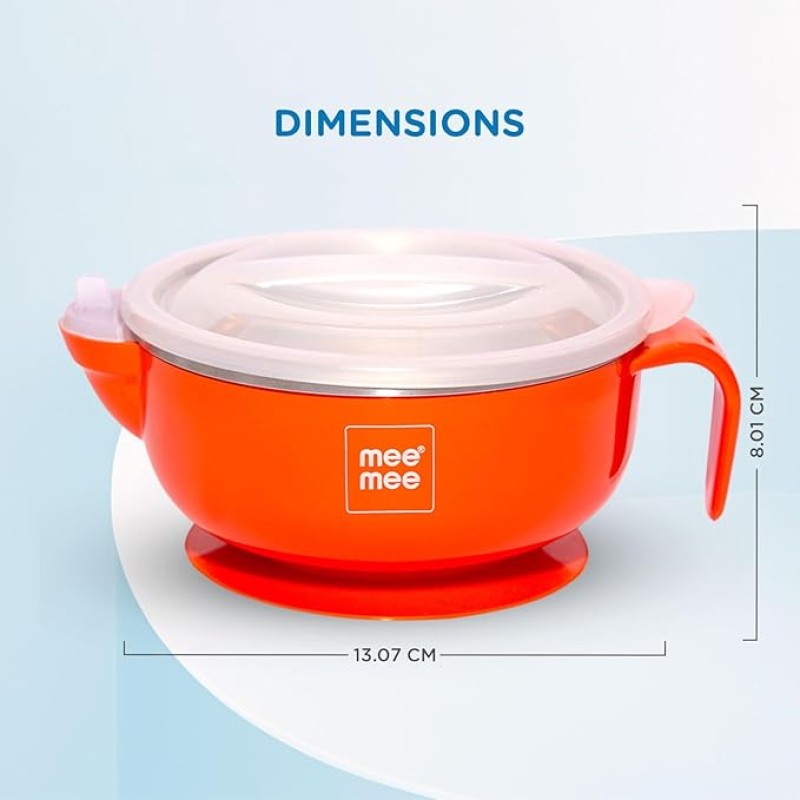 Mee Mee Stay Warm Baby Steel Bowl with Suction Base, Red (Pack of 1) Mee Mee Stay Warm Baby Steel Bowl with Suction Base, Red (Pack of 1)