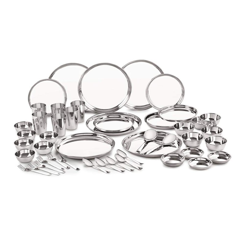 Neelam Stainless Steel 24 Gauge Classic Dinner Set, Solid 50 Pcs Set Serving 6 People, Silver, Durable, Dishwasher Safe, Ideal Gifting Dinner Set for Anniversary, Wedding, Housewarming Party. Neelam Stainless Steel 24 Gauge Classic Dinner Set, Solid 50 Pcs Set Serving 6 People, Silver, Durable, Dishwasher Safe, Ideal Gifting Dinner Set for Anniversary, Wedding, Housewarming Party.