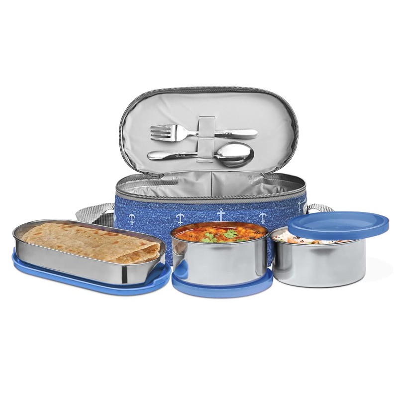 MILTON Corporate LuInch Stainless Steel Containers Set of 3, Blue, 280 Ml MILTON Corporate LuInch Stainless Steel Containers Set of 3, Blue, 280 Ml