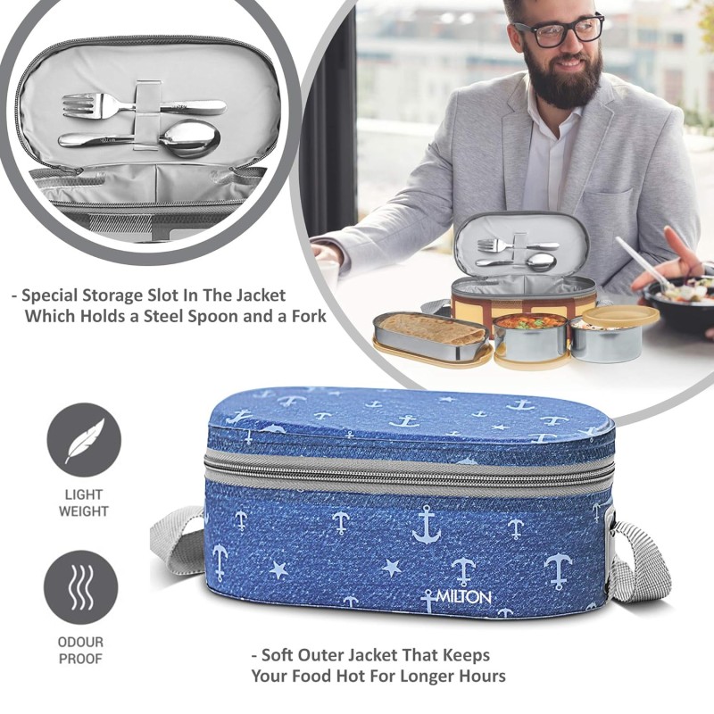 MILTON Corporate LuInch Stainless Steel Containers Set of 3, Blue, 280 Ml MILTON Corporate LuInch Stainless Steel Containers Set of 3, Blue, 280 Ml
