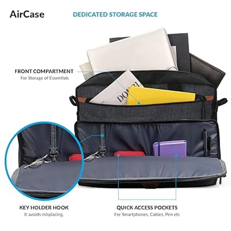 AirCase Office Sling Messenger Bag fits Upto 15.6 Inch Laptop/MacBook, Detachable Shoulder Strap, Waterproof, Shockproof, Spacious Pockets for Office/Travel