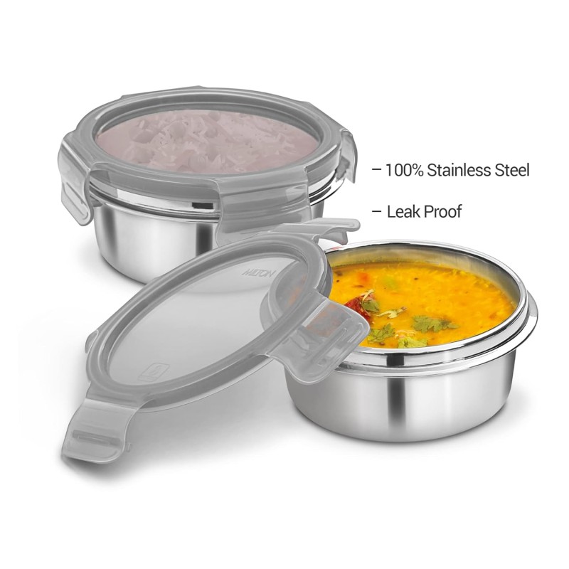 MILTON Lifestyle Lunch Box with Insulated Jacket, 2 Stainless Steel Containers with Clip Lock Lid (300 ml Each), Leak-Proof Tiffin for Office, School, College, Grey MILTON Lifestyle Lunch Box with Insulated Jacket, 2 Stainless Steel Containers with Clip Lock Lid (300 ml Each), Leak-Proof Tiffin for Office, School, College, Grey