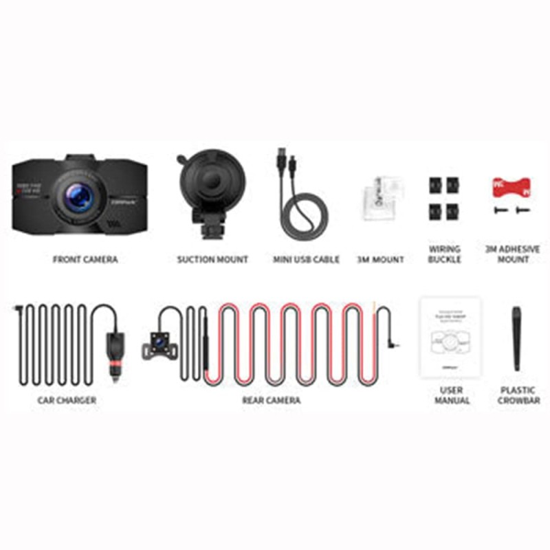 DC02 Dash Cam Front and Rear Full HD Dual Dashboard Camera for Cars with 3 Inches(7.6cm) Screen Night Vision 170� (431.8cm) Wide Angle G-Sensor Loop Recording Parking Mode