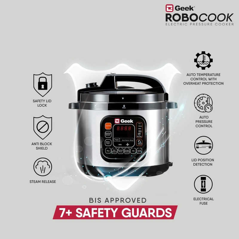 Geek Robocook Zeta 11-in-1 Automatic Electric Pressure Cooker 5 L | 2 Year Warranty | 13 Indian Preset Menu, Instant Electric Cooker Pot, Multipurpose Electric Rice Cooker (Stainless Steel, 5 Litre) Geek Robocook Zeta 11-in-1 Automatic Electric Pressure Cooker 5 L | 2 Year Warranty | 13 Indian Preset Menu, Instant Electric Cooker Pot, Multipurpose Electric Rice Cooker (Stainless Steel, 5 Litre)