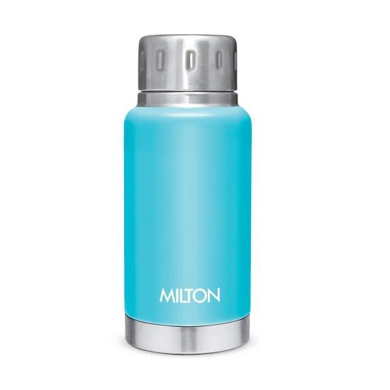 MILTON Elfin 160 Thermosteel Bottle, 160 ml Water Bottles, 24 Hours Hot and Cold, Easy to Carry, Easy Grip, Rust Proof, Tea, Coffee, Office, Travel Bottle, Light Blue