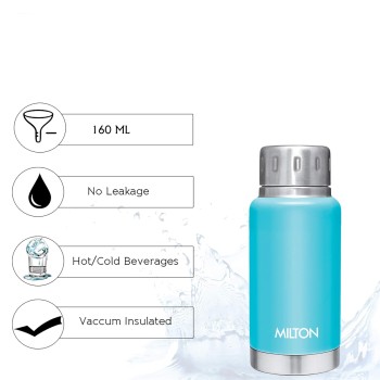 MILTON Elfin 160 Thermosteel Bottle, 160 ml Water Bottles, 24 Hours Hot and Cold, Easy to Carry, Easy Grip, Rust Proof, Tea, Coffee, Office, Travel Bottle, Light Blue MILTON Elfin 160 Thermosteel Bottle, 160 ml Water Bottles, 24 Hours Hot and Cold, Easy to Carry, Easy Grip, Rust Proof, Tea, Coffee, Office, Travel Bottle, Light Blue