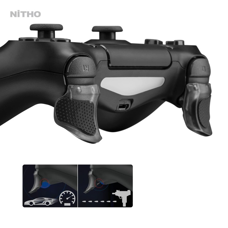 NiTHO FPS Gaming Kit for PS4 Controller, Customizing Enhancers Kit with 3 Sizes of Thumb Grip Caps, Ergonomic Triggers and Stickers, Analog Mini-Stick Precision Rings, Accessories for PS4 - Black NiTHO FPS Gaming Kit for PS4 Controller, Customizing Enhancers Kit with 3 Sizes of Thumb Grip Caps, Ergonomic Triggers and Stickers, Analog Mini-Stick Precision Rings, Accessories for PS4 - Black