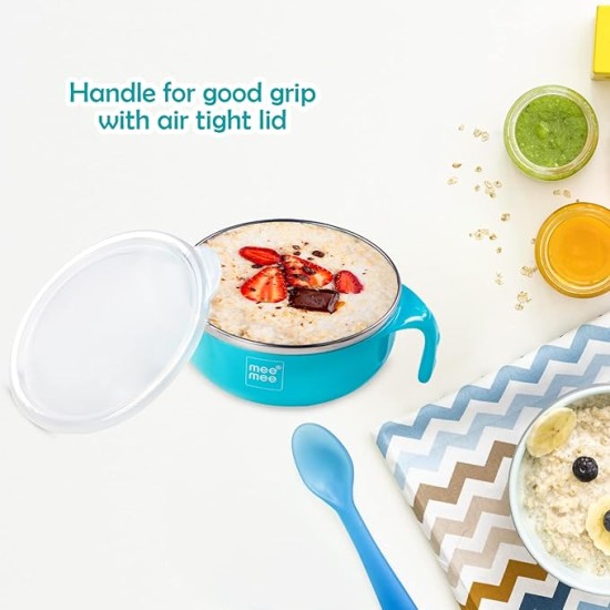 Mee Mee Air Tight Baby Feeding Bowl | BPA Free | Stay Warm Bowl | Food Remains Warm | Multi-Functional Snack/Fruit | Suction Non-Spill Bowl (Blue)