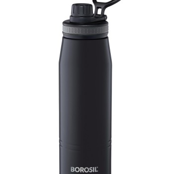 Borosil Hydra GoSports 900 ml Stainless Steel Wate Bottle | Double Wall Vacuum Insulated Flask, Black | 14 Hrs Hot & 18 Hours Cold | Ideal for Personal & Corporate Gifting