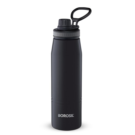 Borosil Hydra GoSports 900 ml Stainless Steel Wate Bottle | Double Wall Vacuum Insulated Flask, Black | 14 Hrs Hot & 18 Hours Cold | Ideal for Personal & Corporate Gifting