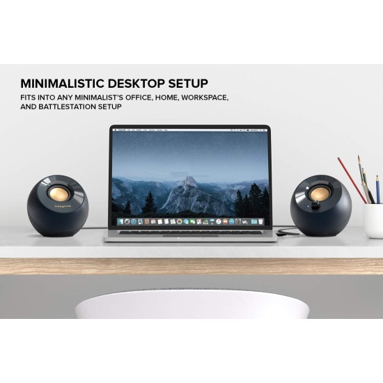 Creative Pebble V2 - Minimalistic 2.0 USB-C Powered Desktop Speakers, 3.5 mm AUX-in, 8W RMs with 16W Peak Power for Computers and Laptops, Type-A Adapter Included and Extended Cable (Black)