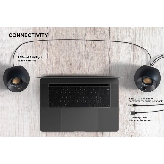 Creative Pebble V2 - Minimalistic 2.0 USB-C Powered Desktop Speakers, 3.5 mm AUX-in, 8W RMs with 16W Peak Power for Computers and Laptops, Type-A Adapter Included and Extended Cable (Black)