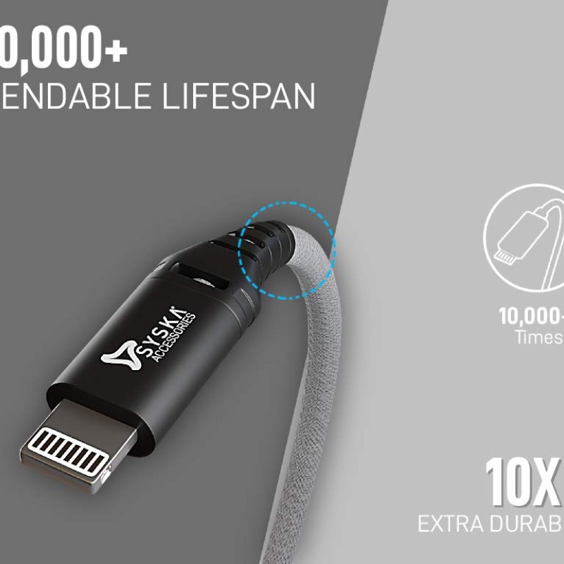Syska CCAP80 1.5M Lightning Cable 2.4A Fast Charging (Grey) Syska CCAP80 1.5M Lightning Cable 2.4A Fast Charging (Grey)
