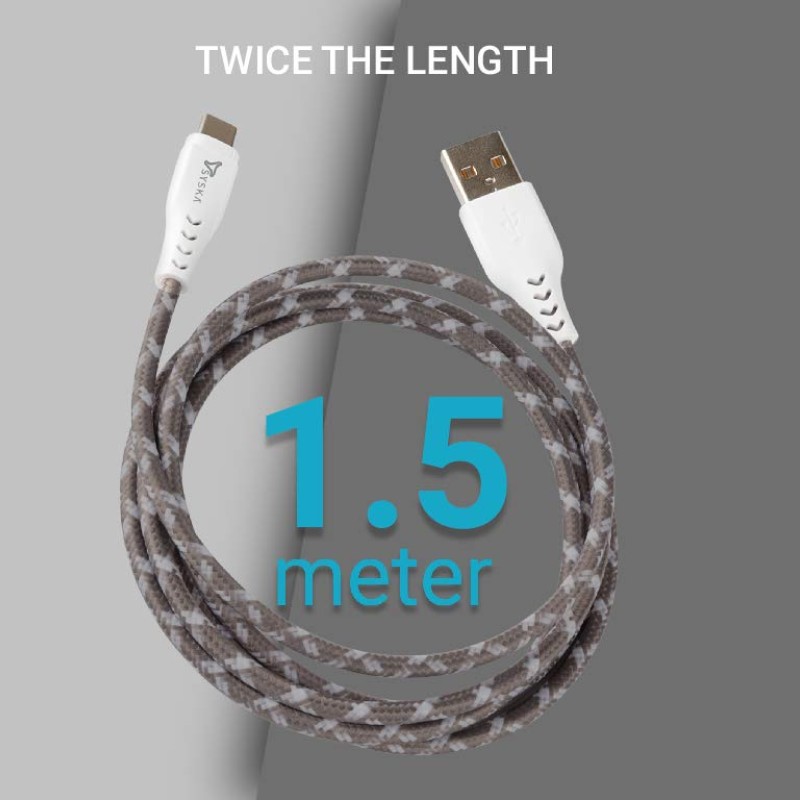 Syska CCCP10 1.5m Type-C Cable 2.4A Fast Charging (Grey White) Syska CCCP10 1.5m Type-C Cable 2.4A Fast Charging (Grey White)