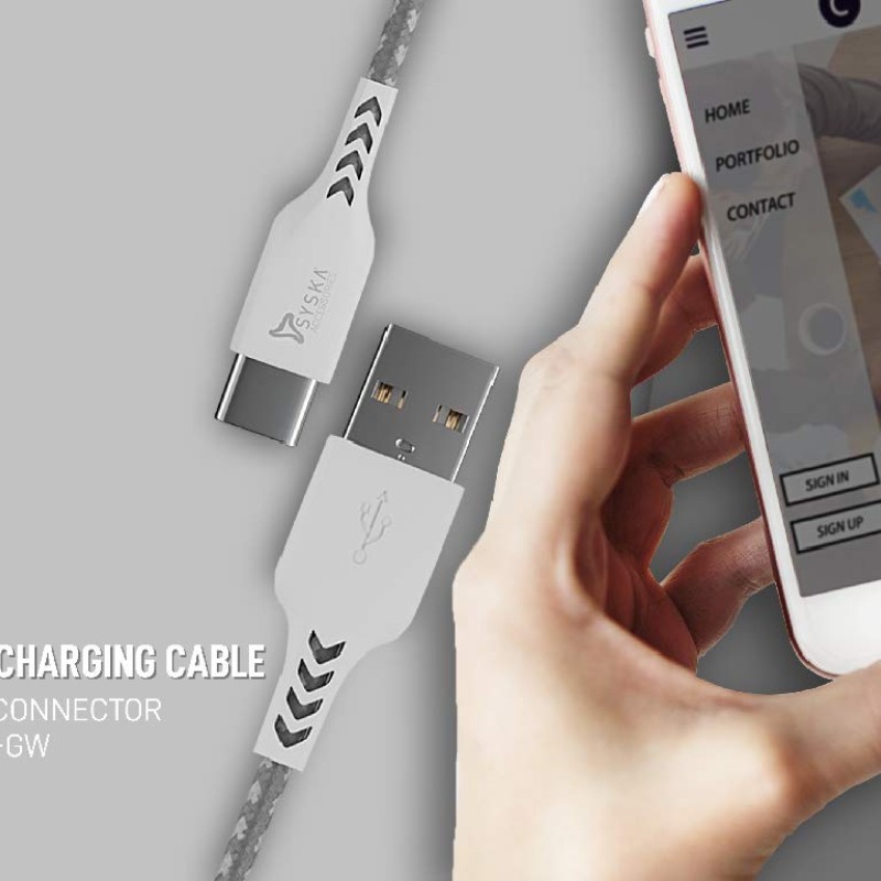 Syska CCCP10 1.5m Type-C Cable 2.4A Fast Charging (Grey White) Syska CCCP10 1.5m Type-C Cable 2.4A Fast Charging (Grey White)