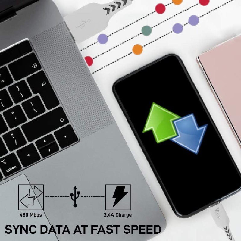 Syska CCCP10 1.5m Type-C Cable 2.4A Fast Charging (Grey White) Syska CCCP10 1.5m Type-C Cable 2.4A Fast Charging (Grey White)
