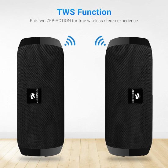 Zebronics Zeb-Action Portable 10W BT Speaker with TWS Function, USB, mSD, AUX, FM, Mic & Fabric Finish(Black)