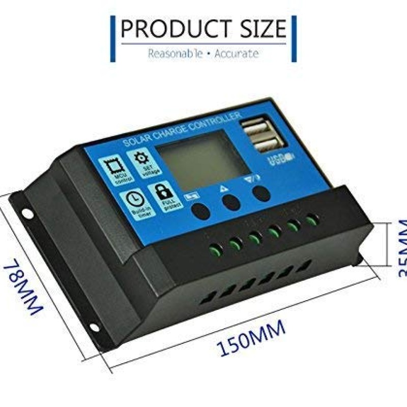 ELEPHANTBOAT � 10A 12V 24V ABS Solar Panel Charger Controller Battery Dual USB LCD Display Regulator (Blue) ELEPHANTBOAT � 10A 12V 24V ABS Solar Panel Charger Controller Battery Dual USB LCD Display Regulator (Blue)