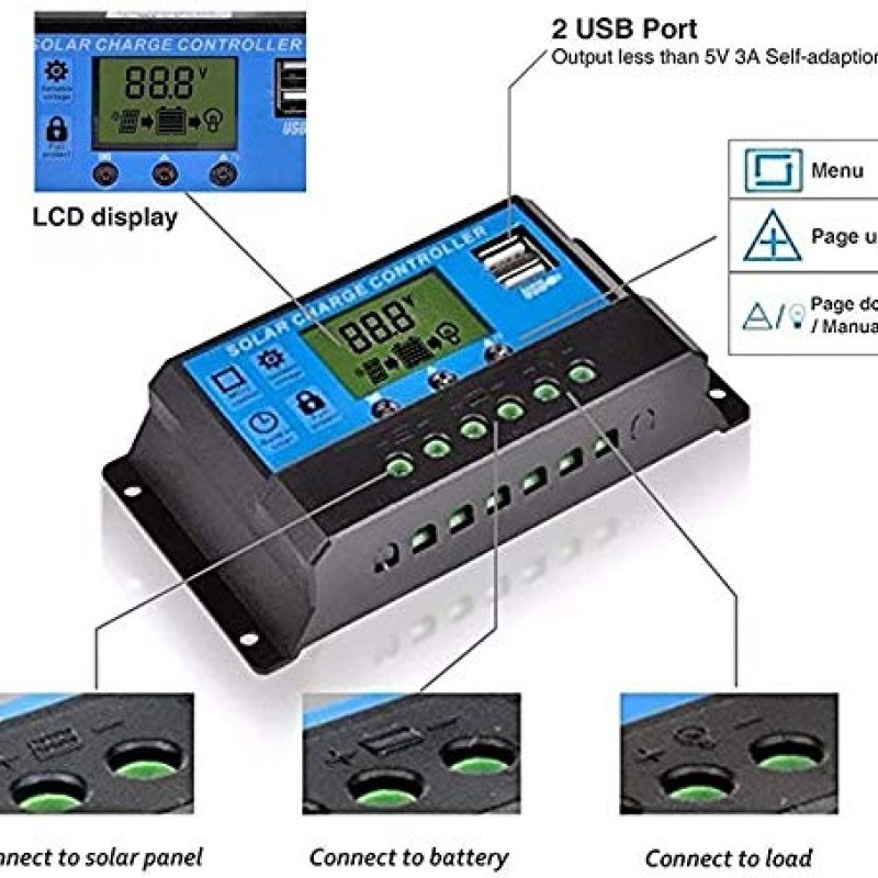 ELEPHANTBOAT � 10A 12V 24V ABS Solar Panel Charger Controller Battery Dual USB LCD Display Regulator (Blue) ELEPHANTBOAT � 10A 12V 24V ABS Solar Panel Charger Controller Battery Dual USB LCD Display Regulator (Blue)