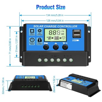 ELEPHANTBOAT � 10A 12V 24V ABS Solar Panel Charger Controller Battery Dual USB LCD Display Regulator (Blue) ELEPHANTBOAT � 10A 12V 24V ABS Solar Panel Charger Controller Battery Dual USB LCD Display Regulator (Blue)