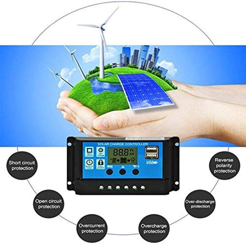 ELEPHANTBOAT� ABS 30A 12V 24V Solar Panel Charger Controller Battery Regulator Dual USB LCD Display (Blue) ELEPHANTBOAT� ABS 30A 12V 24V Solar Panel Charger Controller Battery Regulator Dual USB LCD Display (Blue)
