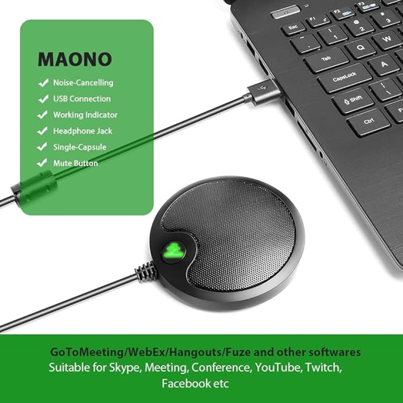 Maono AU-BM10 Boundary Conference USB Microphone with Mute and Headphone Playback, Omnidirectional Mic, Black Maono AU-BM10 Boundary Conference USB Microphone with Mute and Headphone Playback, Omnidirectional Mic, Black