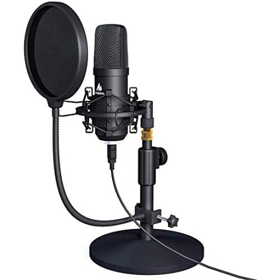 Maono AU-A04T USB Condenser Podcast PC Microphone Kit with Pop Filter and Stand for Computer, YouTube and Gaming Recording