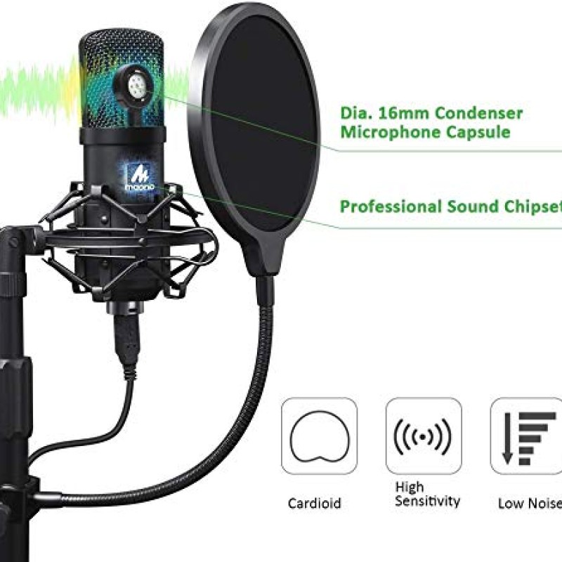 Maono AU-A04T USB Condenser Podcast PC Microphone Kit with Pop Filter and Stand for Computer, YouTube and Gaming Recording