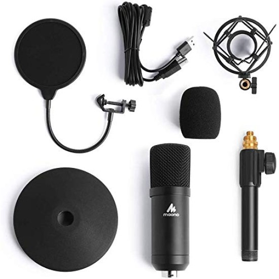 Maono AU-A04T USB Condenser Podcast PC Microphone Kit with Pop Filter and Stand for Computer, YouTube and Gaming Recording