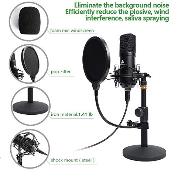 Maono AU-A04T USB Condenser Podcast PC Microphone Kit with Pop Filter and Stand for Computer, YouTube and Gaming Recording