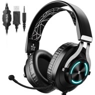 Eksa E3000 Gaming Wired On Ear Headphones With Mic With Stereo, Gaming With Noise Cancelling, Led Light For Pc, Ps4, Ps5 (Black)