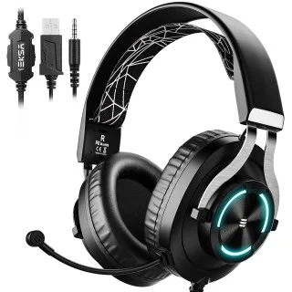 Eksa E3000 Gaming Wired On Ear Headphones With Mic With Stereo, Gaming With  Noise Cancelling, Led Light For Pc, Ps4, Ps5 (Black)