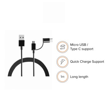 (Refurbished) Mi 2-in-1 USB Cable 100cm Black|Multipurpose Cable which Supports Both Type C & Type B/Micro USB Devices|480Mbps Speed|Compatible with All mobiles & Accessories (Refurbished) Mi 2-in-1 USB Cable 100cm Black|Multipurpose Cable which Supports Both Type C & Type B/Micro USB Devices|480Mbps Speed|Compatible with All mobiles & Accessories