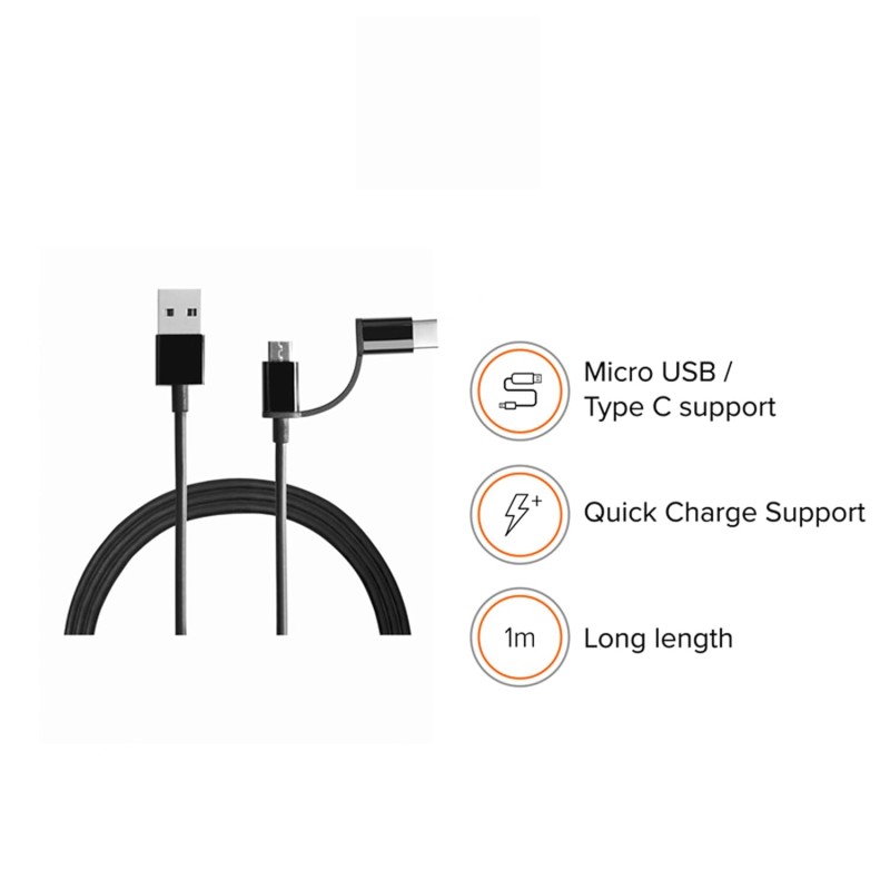 (Refurbished) Mi 2-in-1 USB Cable 100cm Black|Multipurpose Cable which Supports Both Type C & Type B/Micro USB Devices|480Mbps Speed|Compatible with All mobiles & Accessories (Refurbished) Mi 2-in-1 USB Cable 100cm Black|Multipurpose Cable which Supports Both Type C & Type B/Micro USB Devices|480Mbps Speed|Compatible with All mobiles & Accessories
