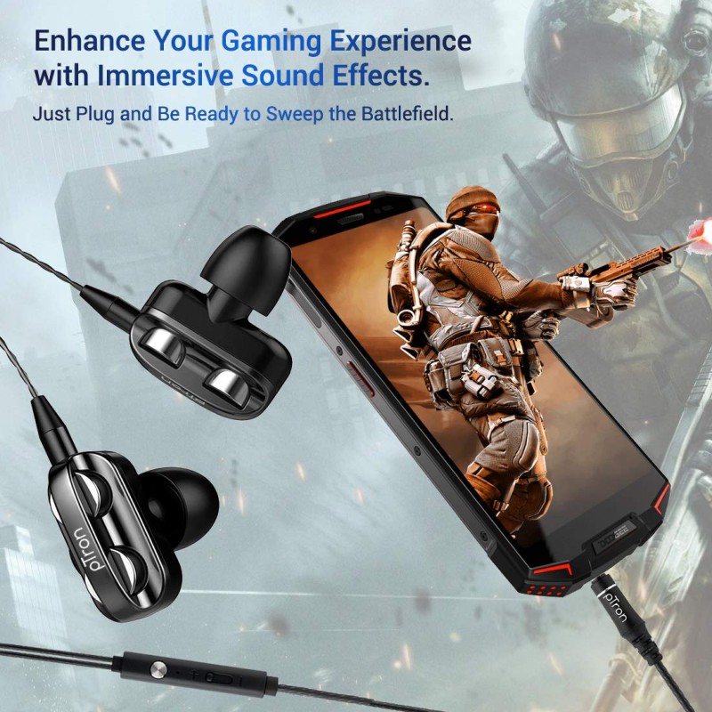 pTron Boom Ultima 4D Dual Driver, In Ear Gaming Wired Headphones with Mic, Volume Control & Passive Noise Cancelling Boom 3 Earphones - (Black) pTron Boom Ultima 4D Dual Driver, In Ear Gaming Wired Headphones with Mic, Volume Control & Passive Noise Cancelling Boom 3 Earphones - (Black)