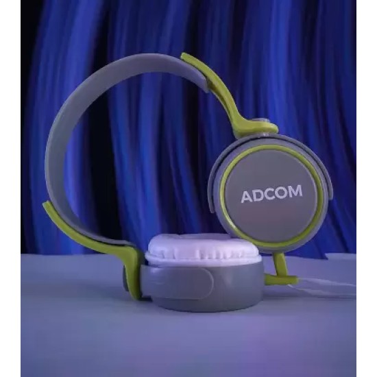 Adcom AD-28038 Junior Wired On-Ear Stereo Headphones with Microphone, Adjustable Leather Padded Cushions and 40mm Drivers (Grey/Green)