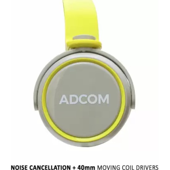 Adcom AD-28038 Junior Wired On-Ear Stereo Headphones with Microphone, Adjustable Leather Padded Cushions and 40mm Drivers (Grey/Green)