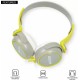 Adcom AD-28038 Junior Wired On-Ear Stereo Headphones with Microphone, Adjustable Leather Padded Cushions and 40mm Drivers (Grey/Green)