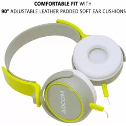 Adcom AD-28038 Junior Wired On-Ear Stereo Headphones with Microphone, Adjustable Leather Padded Cushions and 40mm Drivers (Grey/Green)