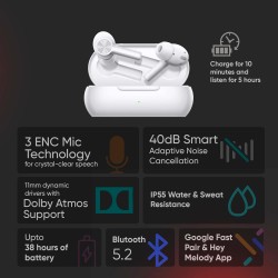 OnePlus Buds Z2 Bluetooth Truly Wireless in Ear Earbuds with mic, Active Noise Cancellation, 10 Minutes Flash Charge & Upto 38 Hours Battery (Pearl White)