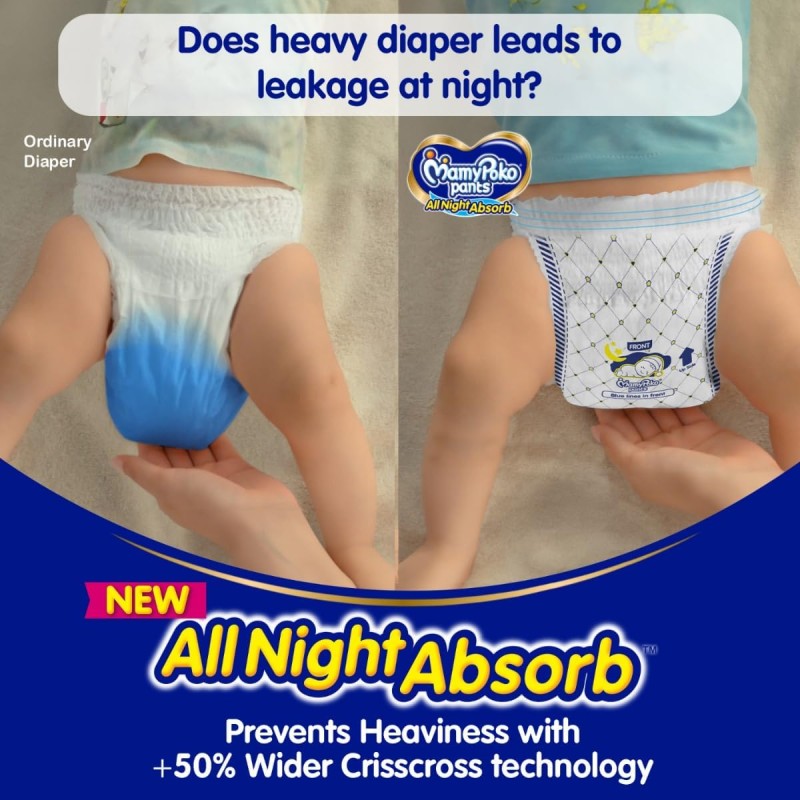 MamyPoko Pants All Night Absorb Baby Diapers Large (L), 66 Count 9-14 kg