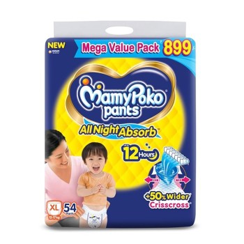 MamyPoko Pants All Night Absorb Baby Diapers X-Large (XL), 54 Count 12-17 kg