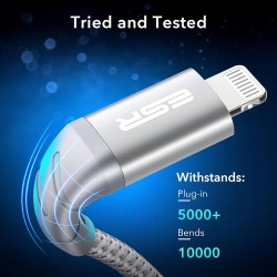 ESR USB C to Lightning Cable, 20cm Nylon MFi Certified Fast Charging Compatible with iPhone 13/13 mini/13 Pro/13 Pro Max/12/12 mini/12 Pro/12 Pro Max/11/XR/XS Max/XS/X/8, iPad 8/7, Silver