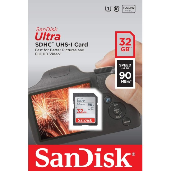 SanDisk 32GB Ultra SDHC UHS-I Memory Card - 90MB/s, C10, U1, Full HD, SD Card - SDSDUNR-032G-GN6IN