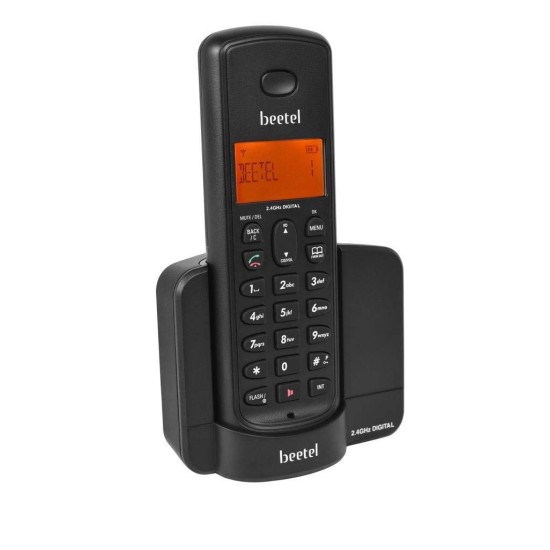 Beetel X90 Cordless 2.4Ghz Landline Phone with Caller ID Display, Stores 50 Contacts, Upto 8Hrs of Talk time, Solid Build Quality, Alarm Function, Auto Answer, Mute & Flash Function (Black X90)